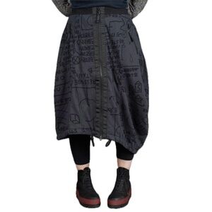 Rundholz Black Label Asymmetrical Tulip Skirt in Dark Gray and Black Print